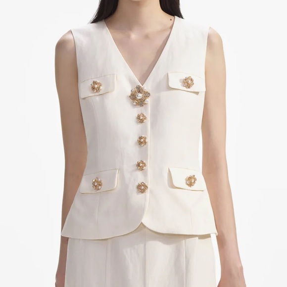 Self Portrait Cream Linen Midi Dress - Picture 4 of 15